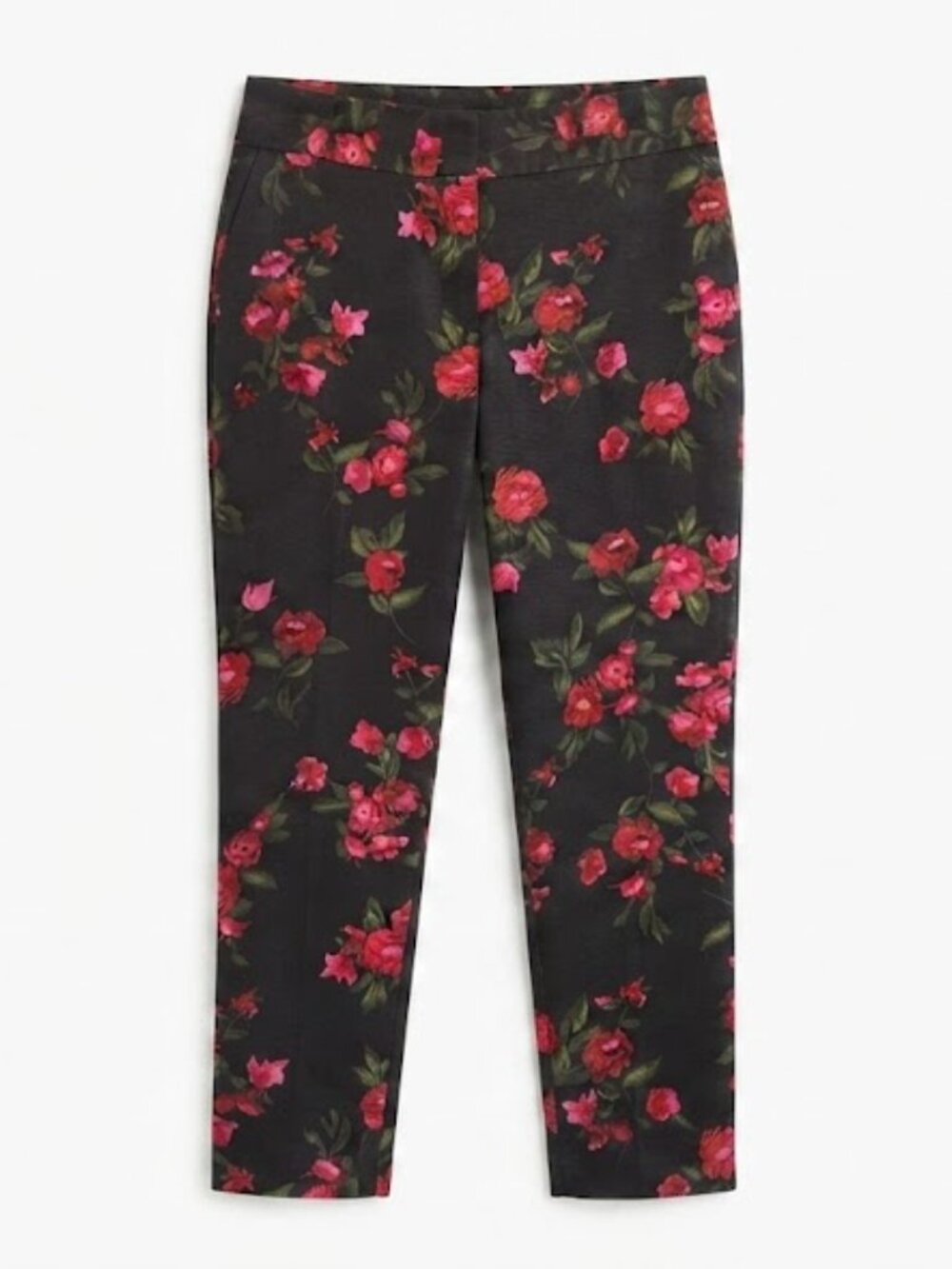 Talbots Black with Red Floral Print Straight-Leg Pants